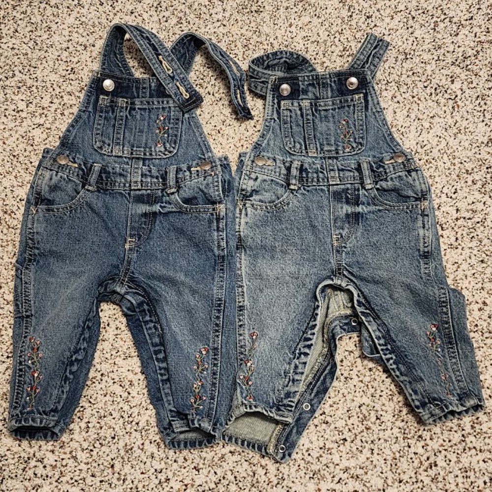 Old Navy Embroidered-Floral Workwear Jean Overalls